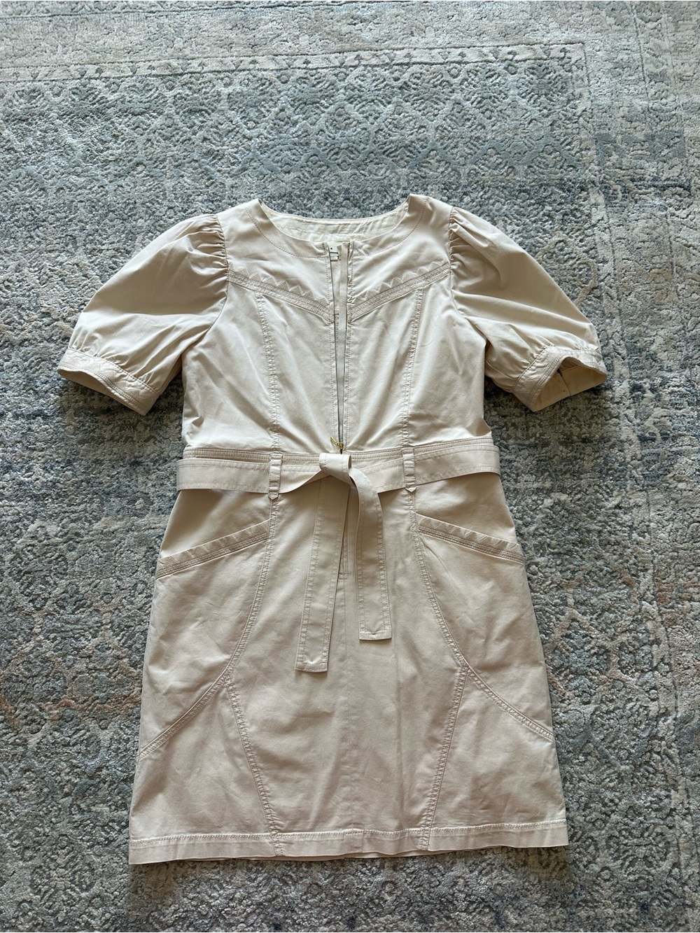 Anthropologie Cream Zip-Front Mini Dress with Puff Sleeves - Picture 5 of 11